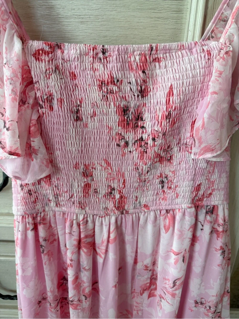 FRANCESCA’S Collections Pink Floral Maxi Dress with Ruffle Sleeves - Picture 5 of 7